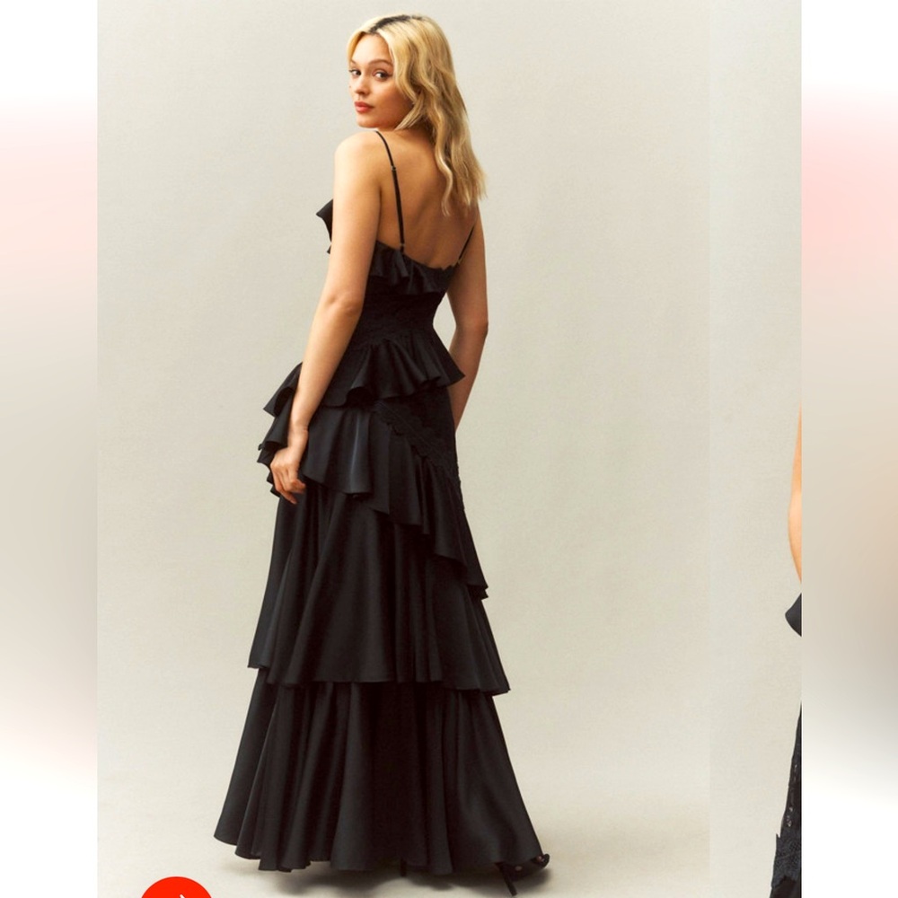 BHLDN Vneck Elegant Black Tiered Ruffle Evening Dress size 10 NWOT